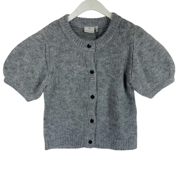 NWT KAFFE cardigan grey mélange short sleeve cardigan size medium - Picture 2 of 14